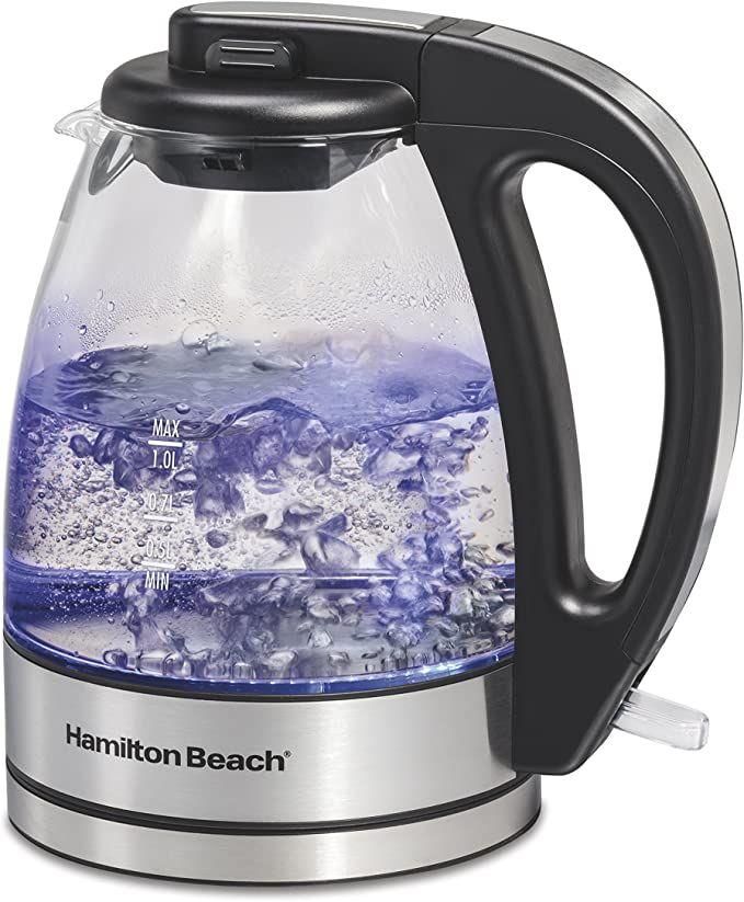 Hamilton Beach Glass Electric Tea Kettle, Water Boiler & Heater, 1 L, Cordless, LED Indicator, Au... | Amazon (US)