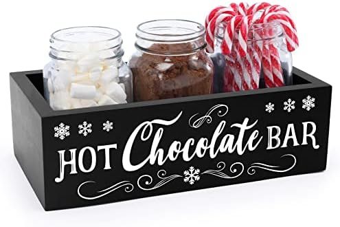Hot Chocolate Bar Box Hot Cocoa Station Tray Sign Wooden Kitchen Storage Organizer Caddy Farmhouse W | Amazon (US)