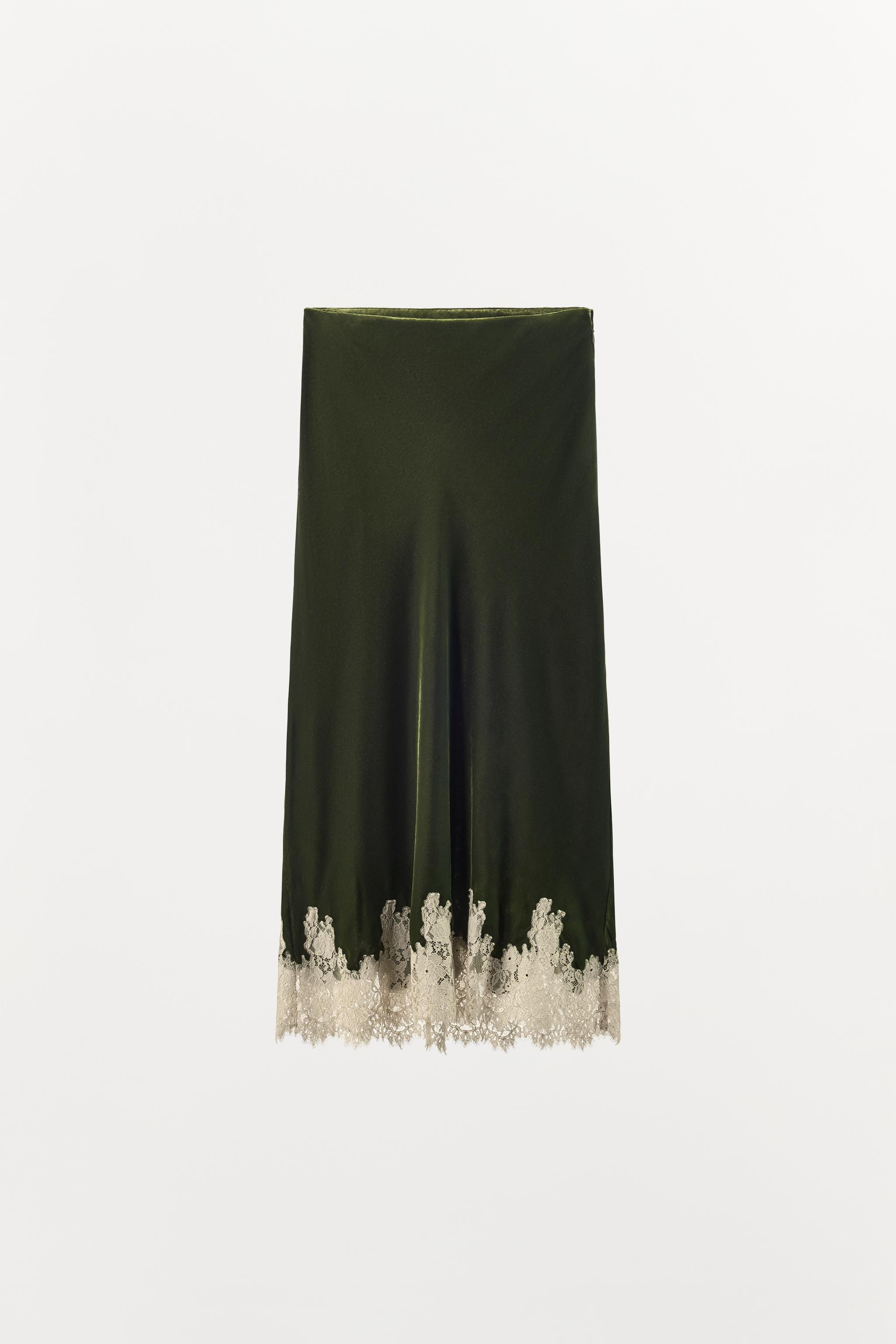 VELVET LACE MIDI SKIRT | Zara Canada
