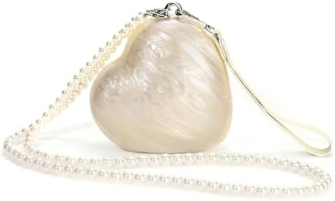 Acrylic Clutch Purse,Women Clutch Pearl Handbag Wedding Guest Evening Bag Bride Pearl Chain Dress... | Amazon (US)