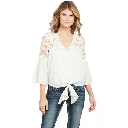 Cowgirl Up Western Shirt Women 3/4 Sleeve Tie Button 2XL White CG00801 | Walmart (US)