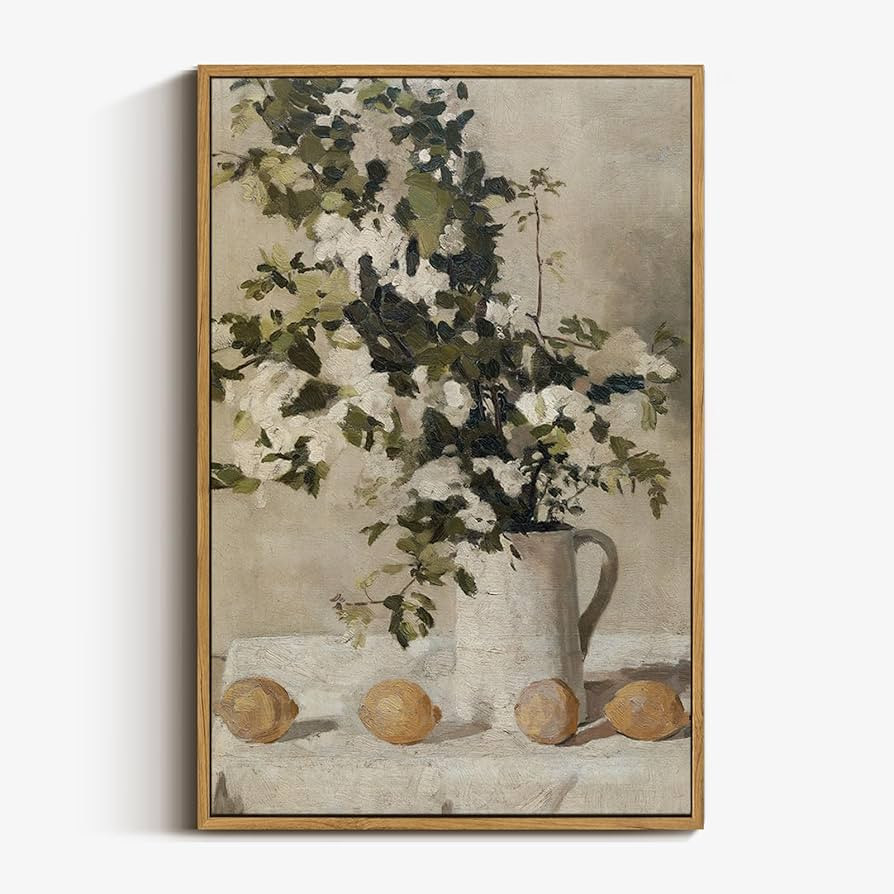 VIYYIEA Floral Large Framed Wall Art, Flowers and Lemons Vintage Art Decor Room Aesthetic, 16X24 ... | Amazon (US)