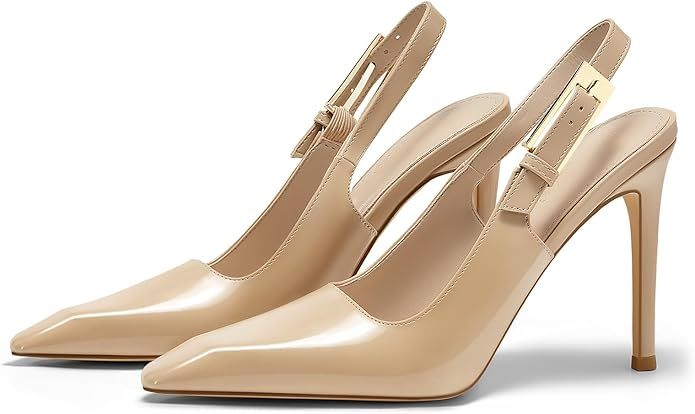 Coutgo Women's Slingback High Heels Pointed Toe Stilettos Metal Buckle Dress Party Pump Shoes | Amazon (US)