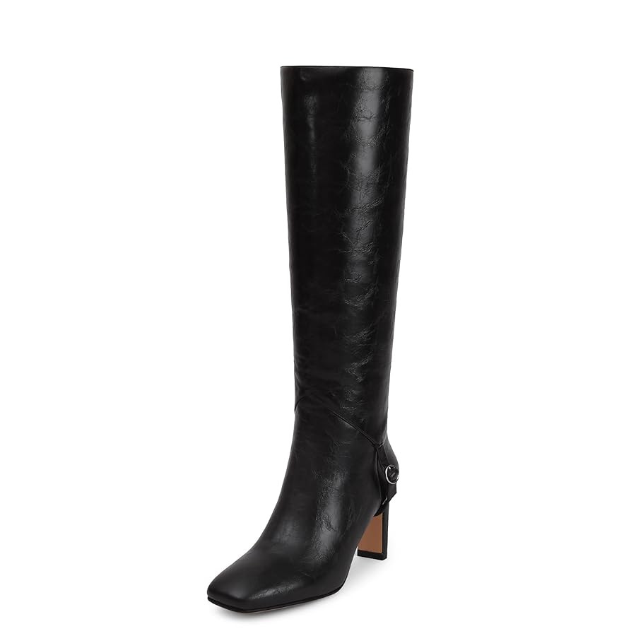 Knee High Boots for Women Square Toe and 3 IN Block Low Heel Boots Buckle Design Womens Fashion T... | Amazon (US)