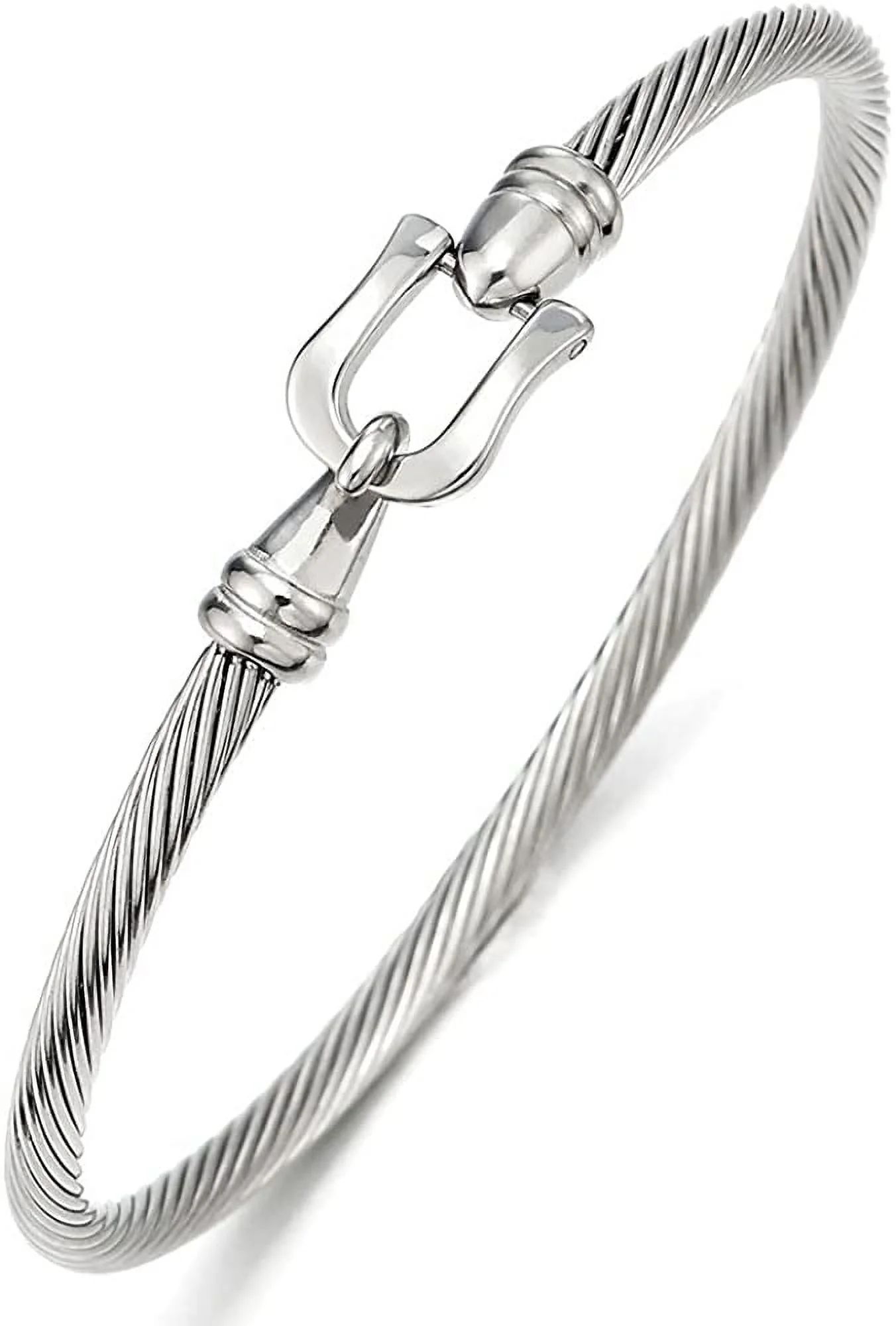 Stylish Stainless Steel Twisted Cable Bangle Bracelet with Hook Clasp for WomenC - Walmart.com | Walmart (US)