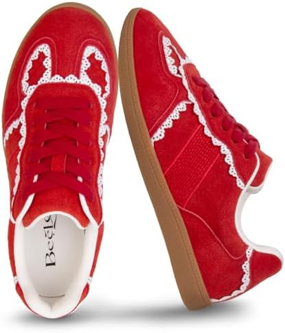 Casual Sneakers for Women Lace Detail – Elegant Ribbon Lace-Up Fashion Sneakers with Leather Up... | Amazon (US)