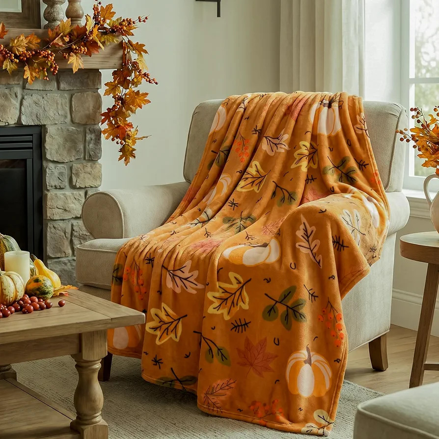 Autumn Harvest Flannel Throw Blanket, W50 x L70in | Amazon (US)