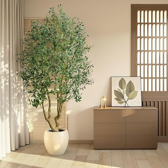 Faux Olive Tree 8ft,Fake Plants Indoor with Lightweight Durable Modern Fiberstone Sphere Planter,... | Amazon (US)