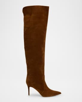 Gianvito Rossi Hansen Suede Pointed-Toe Knee Boots | Neiman Marcus