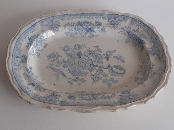Antique "Asiatic Pheasant" Blue + White Transfer Ware LARGE Platter c.1840- 1900 | Etsy (US)