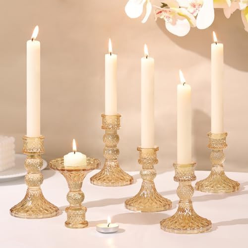 DARJEN Gold Glass Candlestick Holders Set of 6, 4" H & 5" H Taper Candle Holders for Candlesticks... | Amazon (US)