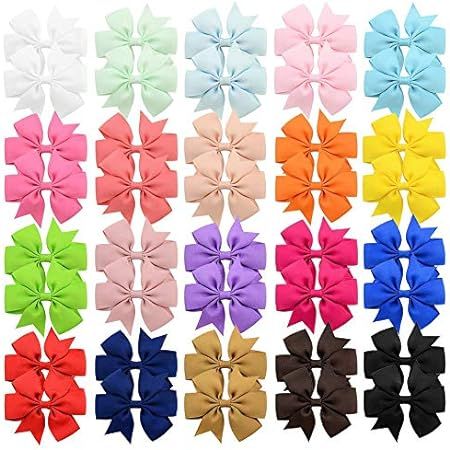 40Piece 3 Inch Boutique Grosgrain Ribbon Pinwheel Hair Bows Alligator Clips For Girls Babies Toddler | Amazon (US)