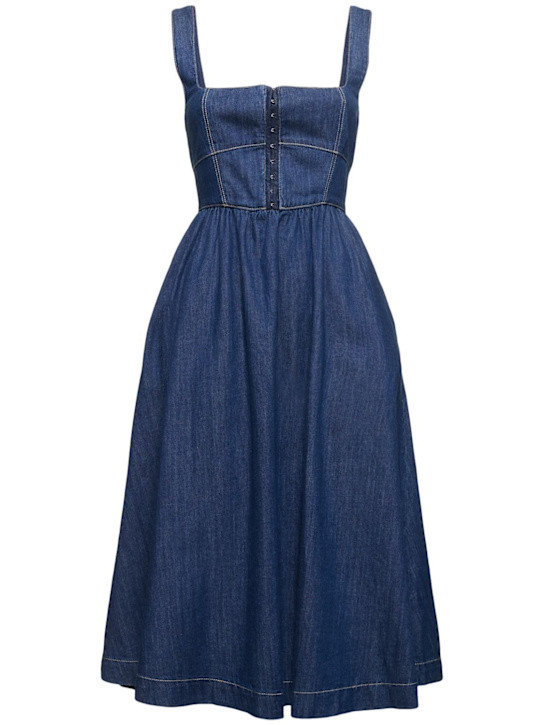 Tagliatelle denim bustier midi dress | Luisaviaroma