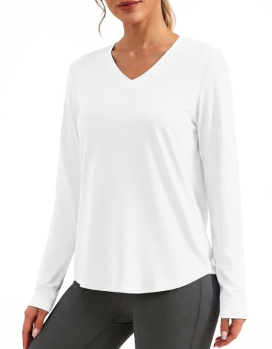 PINSPARK Workout Tops for Women Long Sleeve V-Neck Shirts UPF 50+ Sun Shirt | Amazon (US)