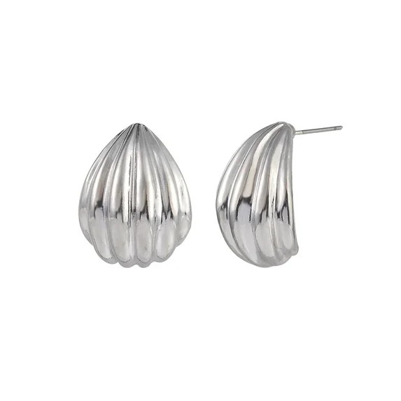 Time and Tru Adult Female Silver-Tone Scalloped Texture Post Earring | Walmart (US)