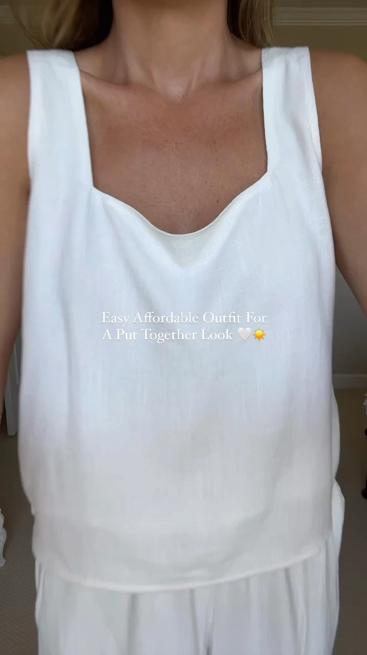Perfect for a hot summer day ☀️🤍 

This linen set is so comfortable. You can dress it up and wear it to dinner or dress it down to run errands. I love that essentially you are getting two pieces of clothing that you can also wear separately. I worn the top with denim shorts and it looked 👏🏼 

I’m 5’3 and wearing size S. I rolled the waist once, this would work if you’re taller too. 

Linen set, gold statement earrings, straw hat are all Amazon. Sandals are from Target.

#summerstyle #summeroutfit #outfit #outfitideas #styleinspo #linen #neutralstyle #amazonfashion #amazonfinds #founditonamazon #explore #petitefashion #casual #casualstyle #affordablefashion #outfitoftheday #travelstyle #whatiwore 