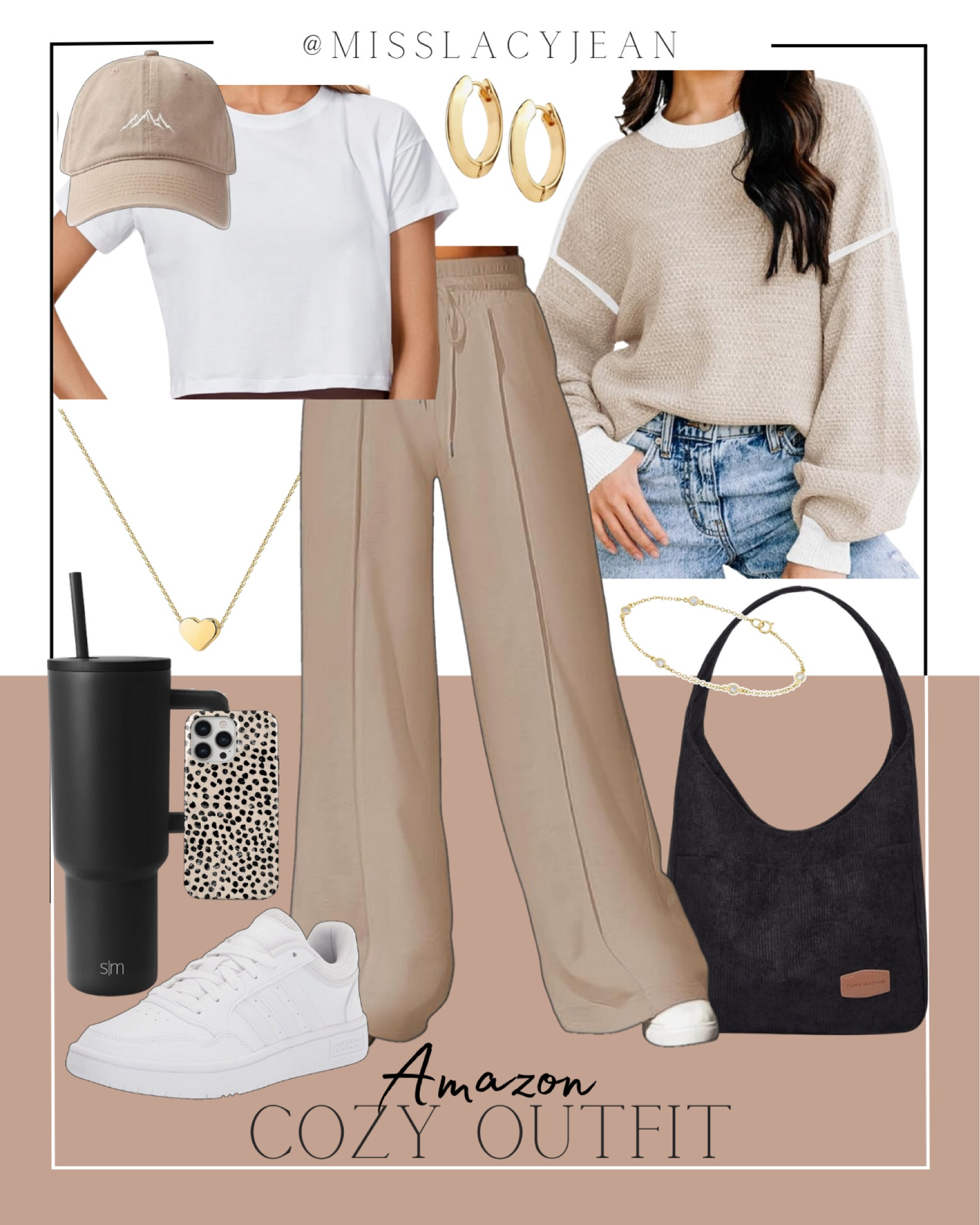 Amazon cozy outfit includes sweatshirt, sweatpants, tee, sneakers, handbag, cell phone case, tumbler, gold jewelry.

Casual outfit, cozy outfit, looks for less, Amazon finds, winter outfit

#LTKShoeCrush #LTKStyleTip #LTKFindsUnder100