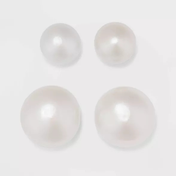 Freshwater Pearl Sterling Silver Stud Fine Jewelry Earrings 2 Pair - A New Day™ Silver/White | Target