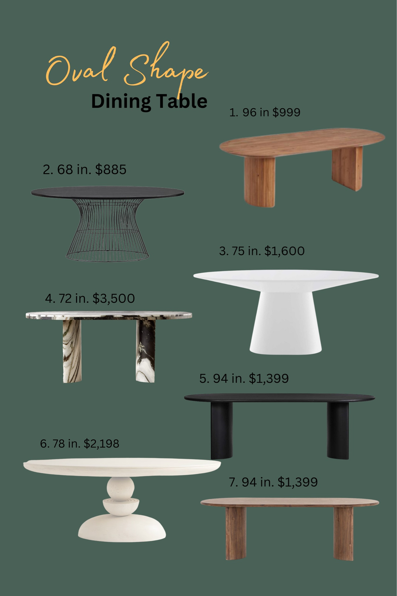 If you have a narrow space but still want to be able to seat a lot of people, consider an oval shape. An oval dining table combines the best of both rectangular and round worlds: You get the length of a rectangular table without the harsh corners and you get a little more floor space back.

#LTKhome