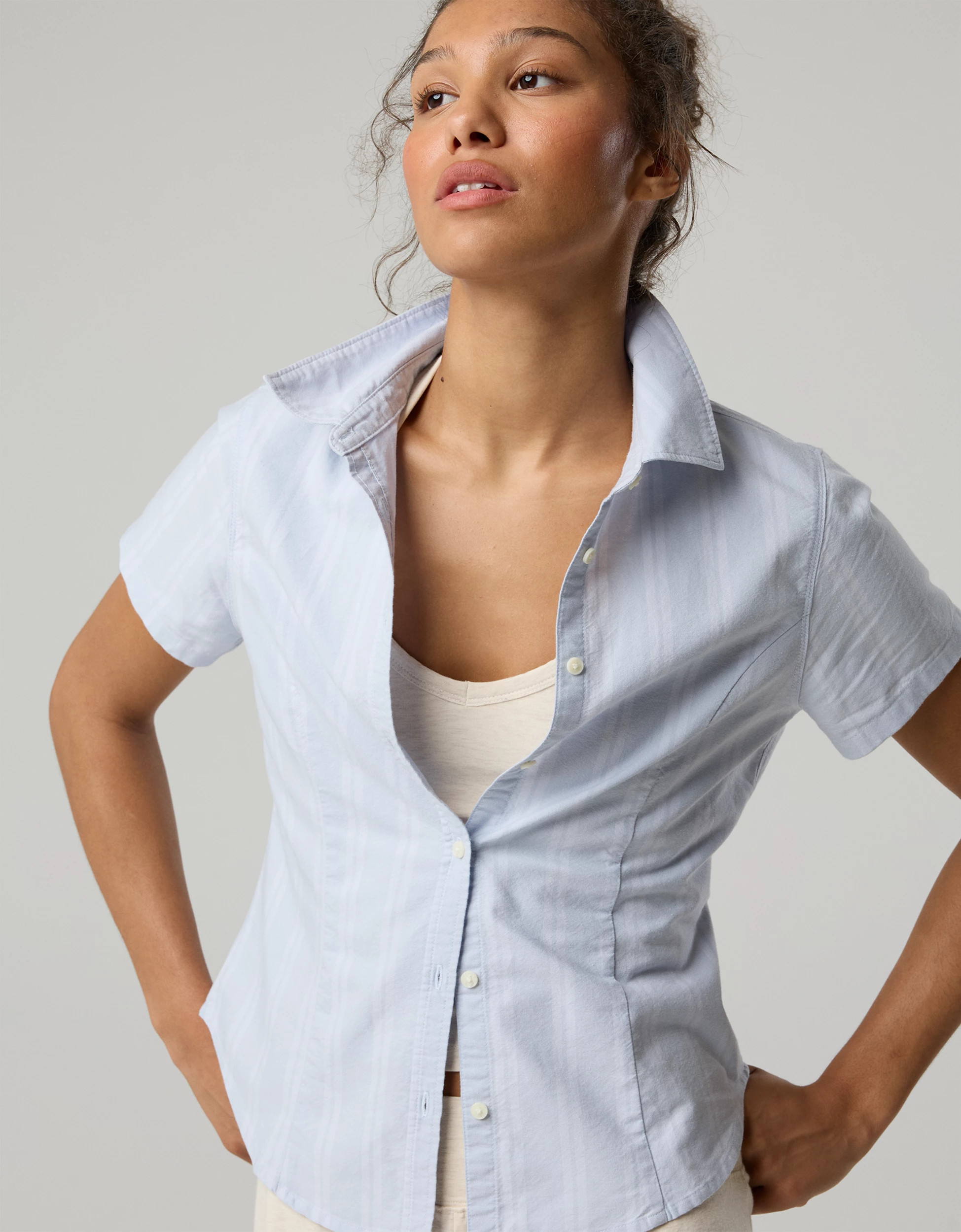 OFFLINE By Aerie Oxford Slim Short Sleeve Button Up Shirt | Aerie