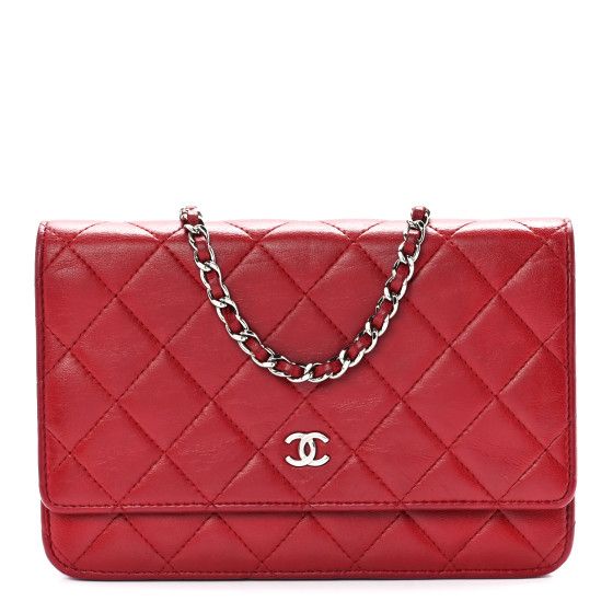 Lambskin Quilted Wallet On Chain WOC Red | FASHIONPHILE (US)