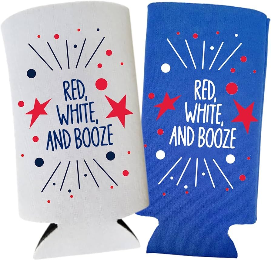 Funny Patriotic Slim Can Coolers - Red White and Booze Spiked Seltzer Coolies - 4th of July, Memo... | Amazon (US)