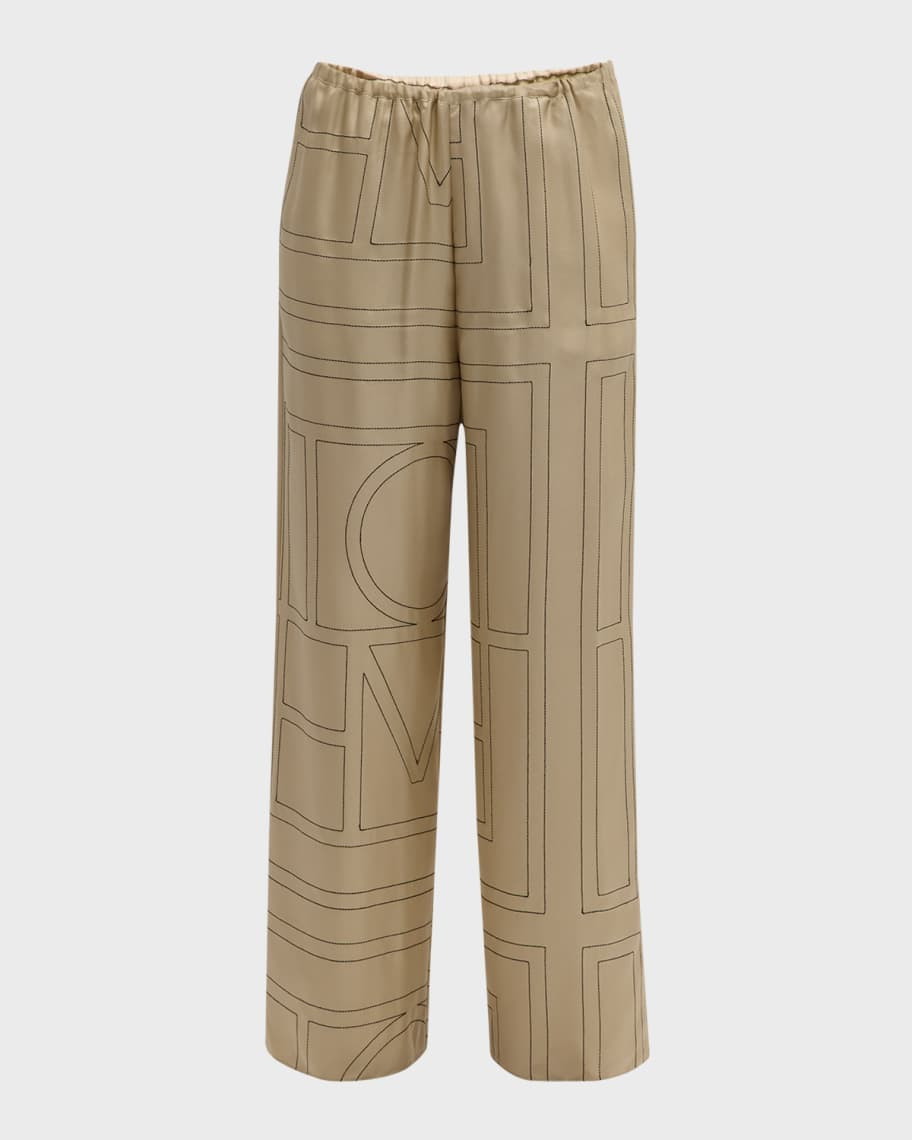 Toteme Monogram-Embroidered Silk Pajama Pants | Neiman Marcus