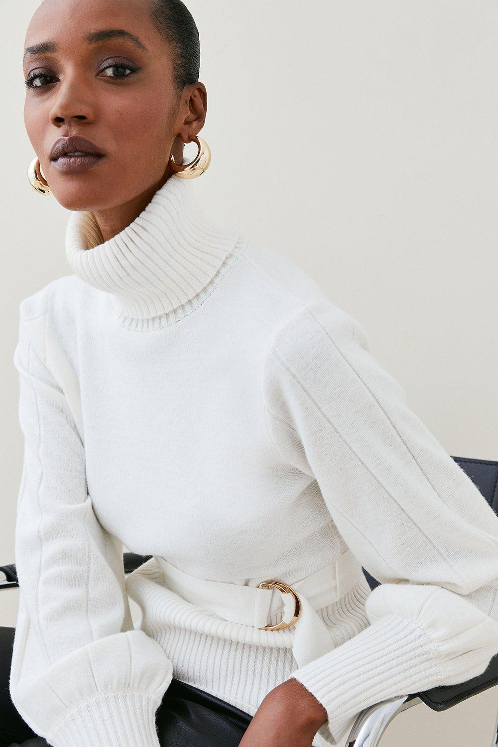 Full Sleeve Belted Funnel Neck Jumper | Karen Millen UK & IE