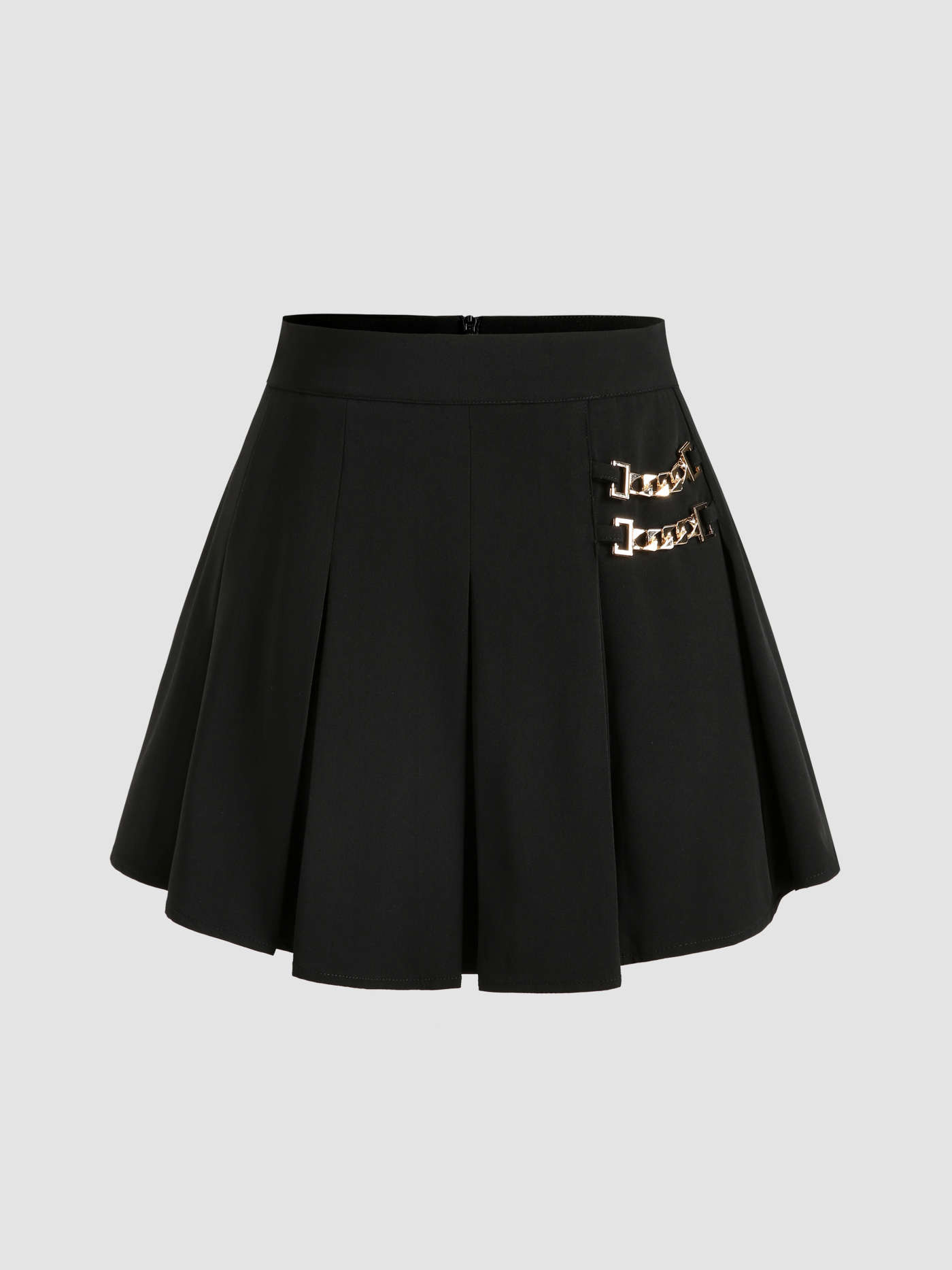 Solid Pleated Chain Detail Mini Skort For School | Cider