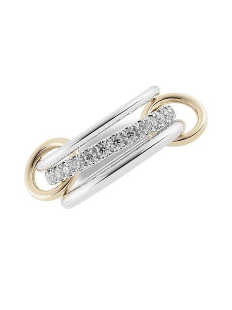 Petunia Sterling Silver, 18K Yellow Gold & Grey Diamond 3-Link Ring | Saks Fifth Avenue