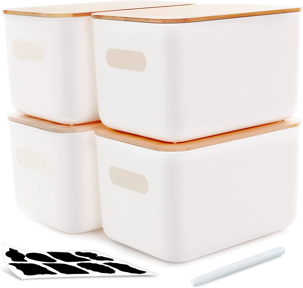 Citylife 4 Packs Plastic Storage Bins with Bamboo lids Stackable Storage Containers for Organizin... | Amazon (US)