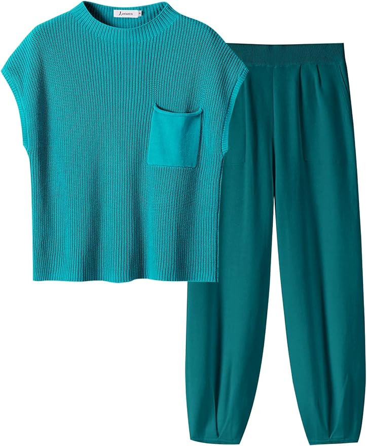 ANRABESS Women's Two Piece Outfits Sweater Sets Knit Pullover Tops and High Waisted Pants Tracksu... | Amazon (CA)