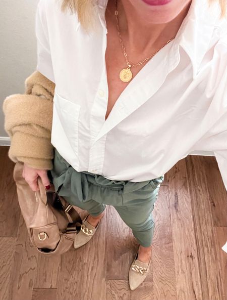 Business casual 
Workwear 
Button down shirt 
Paperbag waist pants 
Mules 
Cardigan 
Gold necklace 

Amazon fashion, amazon finds , Abercrombie , j Crew , workwear , business casual 

#LTKworkwear #LTKSeasonal #LTKunder50