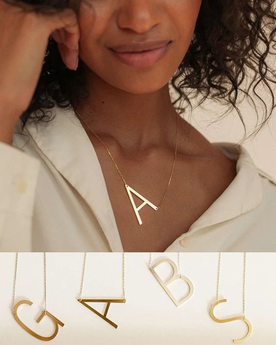 Sideways Initial Necklace • Large Initial Necklace • Oversized Letter Necklace • Monogram N... | Etsy (US)