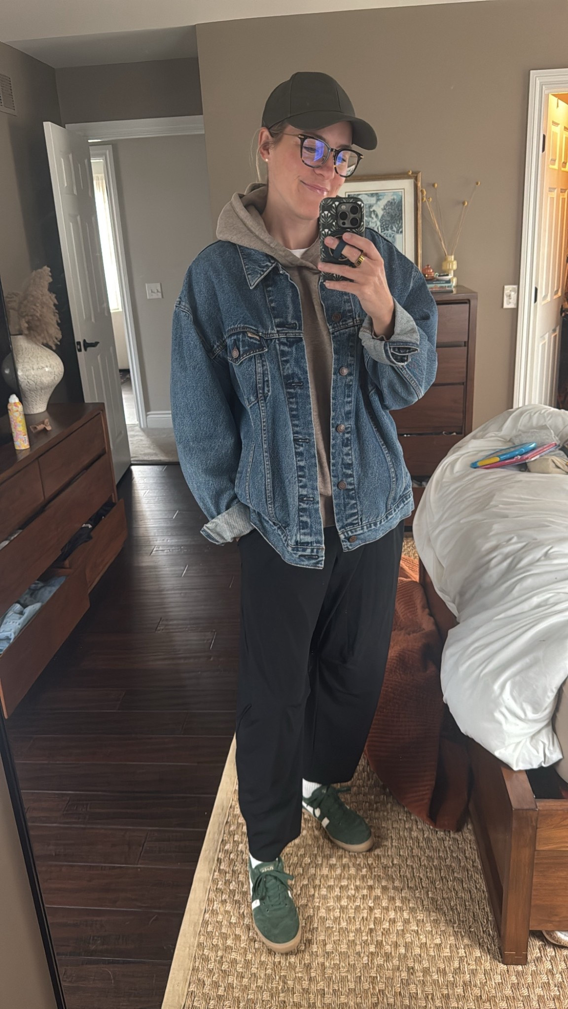 comfy look, AE sweatshirt size large, old navy pants medium tall (size down for more fitted), thrifted Levi's jacket 

#LTKTall #LTKmomlife #LTKootd