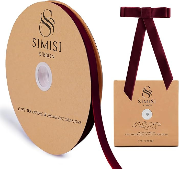 Burgundy Velvet Ribbon 3/8'' 25 Yards for Christmas Tree, Gift Wrapping, Flower Bouquet, Wreath D... | Amazon (US)