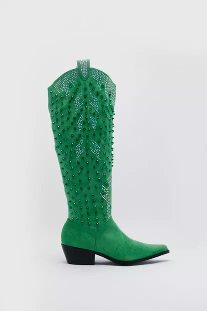 Studded Rhinestone Faux Suede Cowboy Boots | Nasty Gal (US)