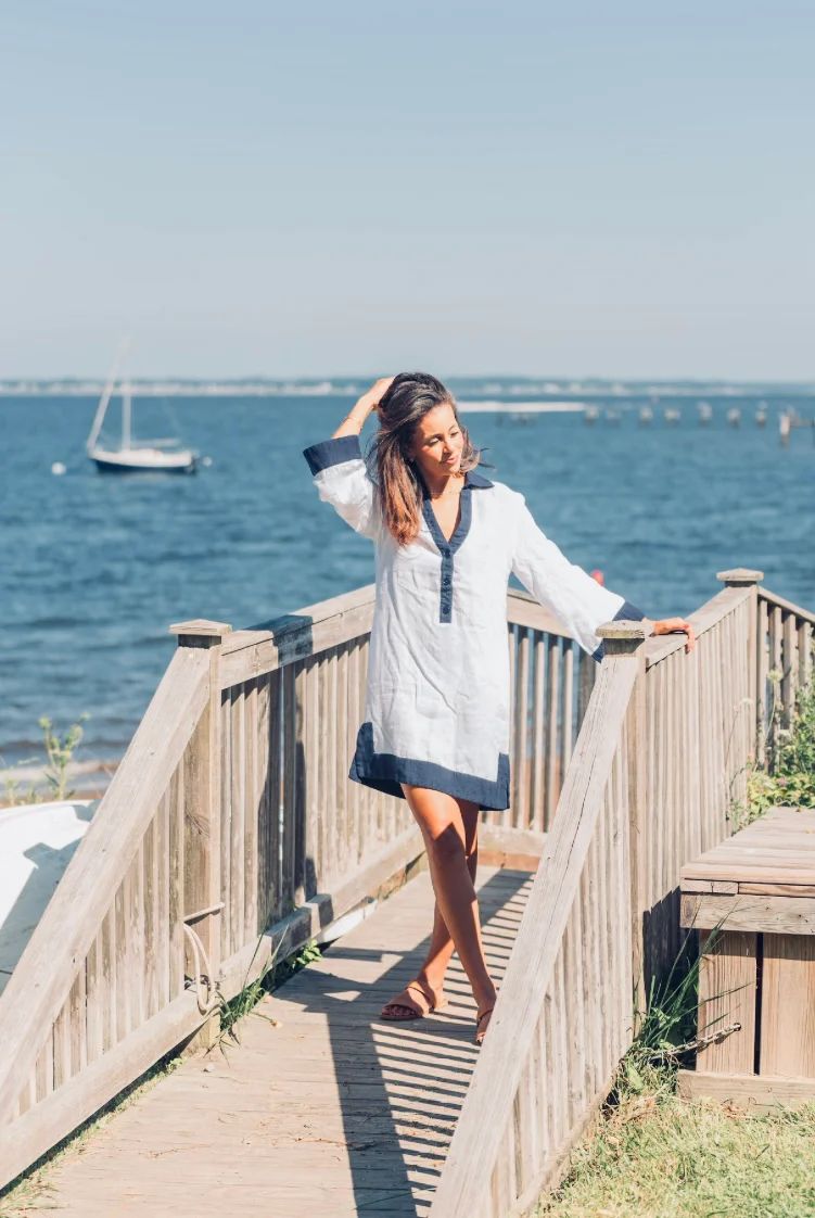 Fairfield Tunic Dress - White/Navy | navyBLEU LLC