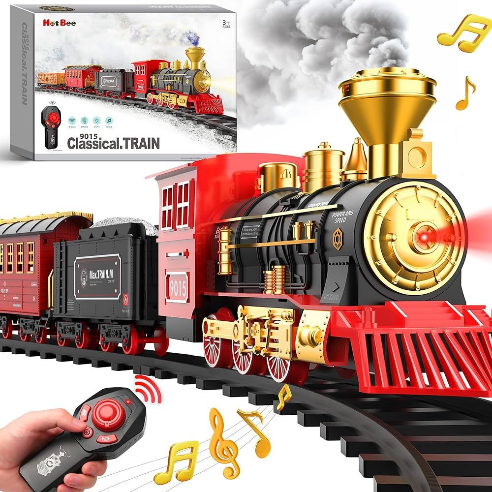 Hot Bee Train Set for Boys - Remote Control Train Toys w/Steam Locomotive, Cargo Cars & Tracks,To... | Amazon (US)