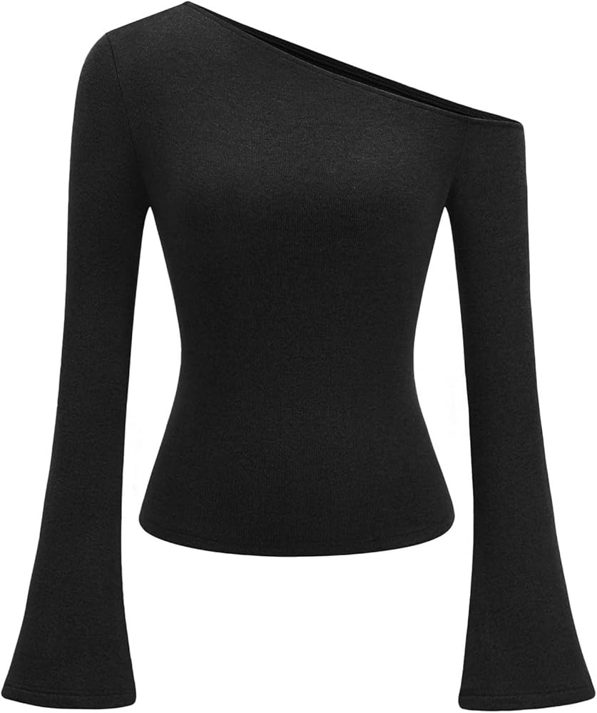 Zenlonr Long Sleeve Shirts For Women 2025 Fall Off The Shoulder Tops Casual Slim Fitted Knit T-Sh... | Amazon (US)