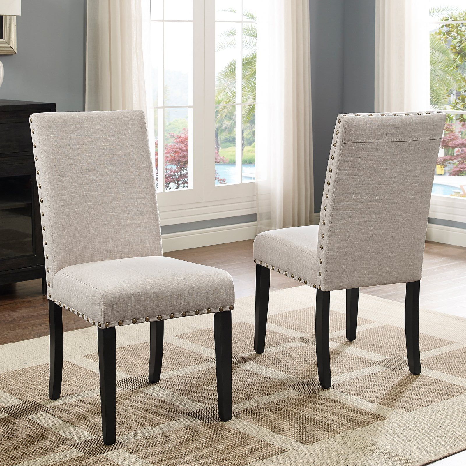 Roundhill Furniture Biony Fabric Nail Head Dining Chair Set of 2, Gray | Walmart (US)