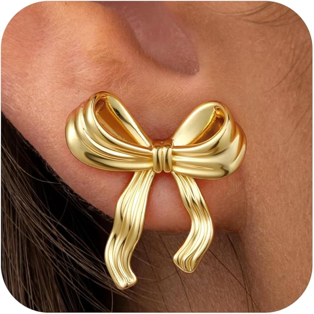 JIAOGE Valentines Day Gifts for Her Kids Teen Girls - Gold Bow Earrings for Women Jewelry Huggie ... | Amazon (US)