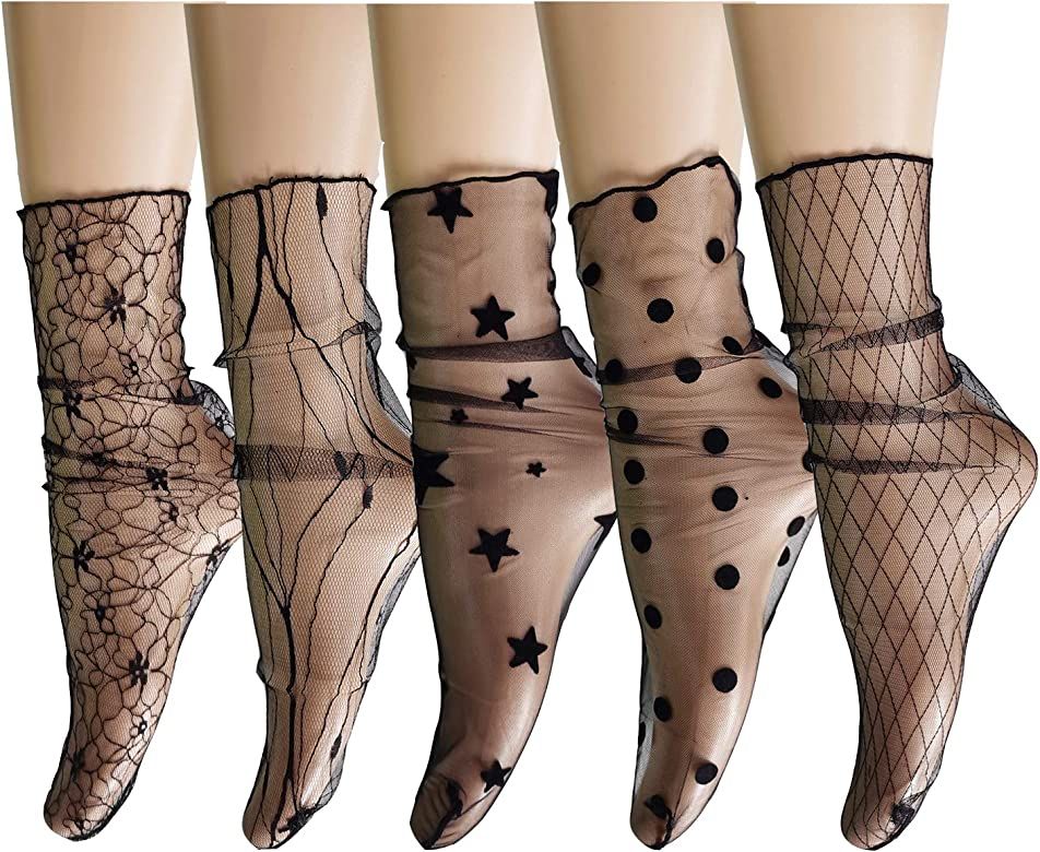 Benefeet Sox Women Sheer Lace Socks Fashion Girls Tulle Slouch Mesh Socks Loose Clear Socks Chris... | Amazon (US)