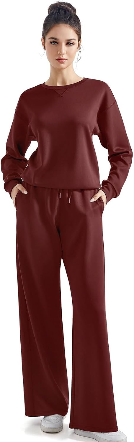 SUUKSESS Women 2 Piece Outfits Fall Oversized Sweatshirt Wide Leg Pants | Amazon (US)