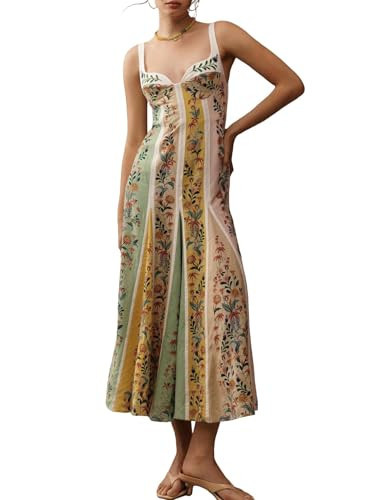 Women's Boho Print Dress Sleeveless Backless Halter High Waist A Line Beach Vacation Long Dress | Amazon (US)