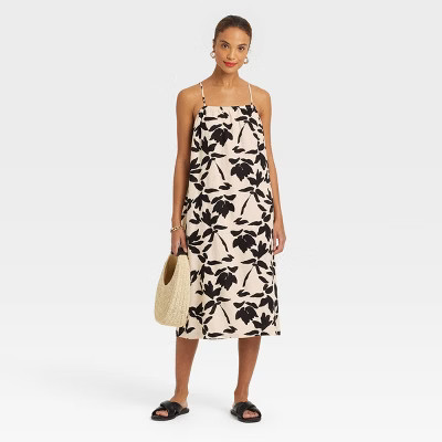 Women's Easy Linen Tank Dress - A New Day™ Black Floral XL | Target