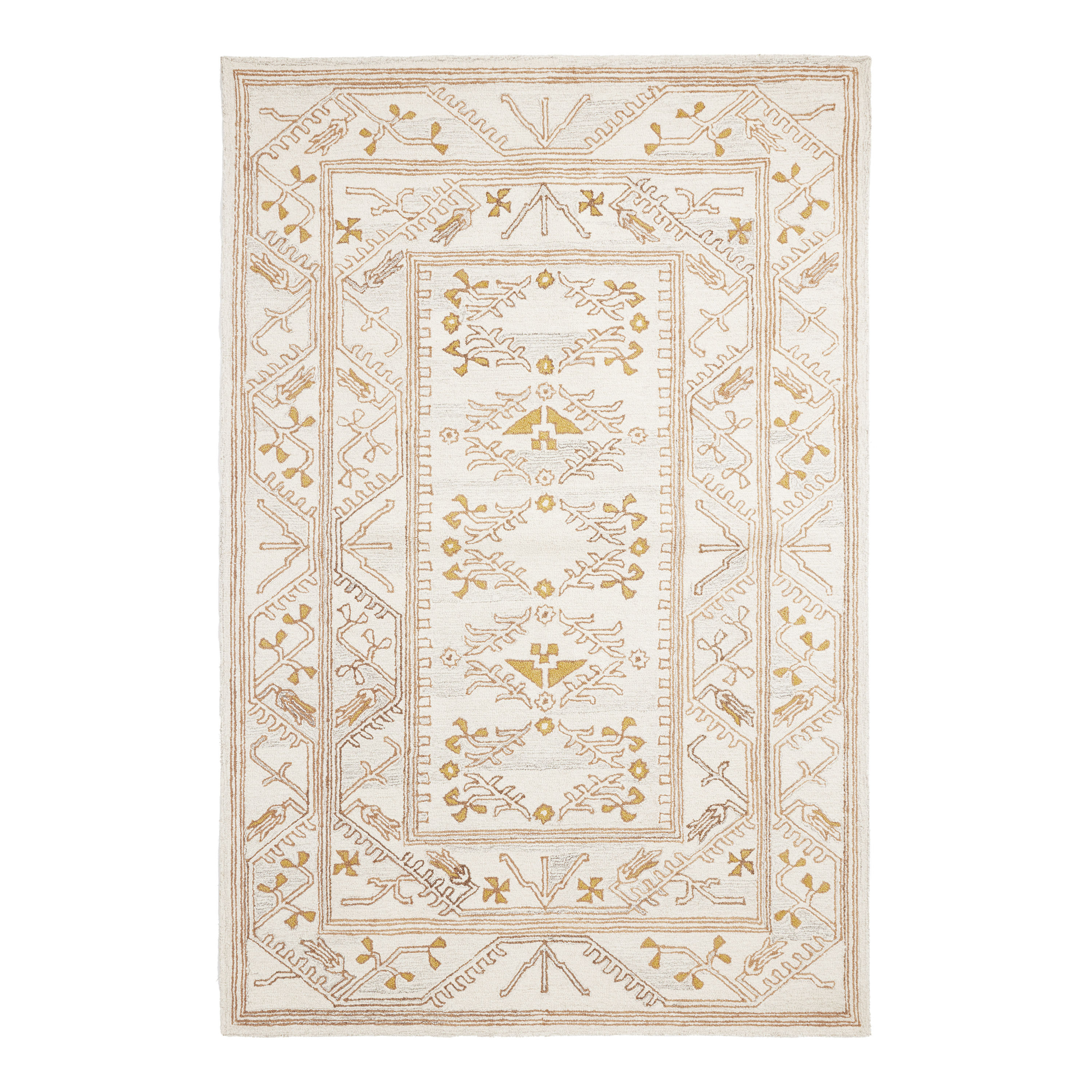 Vera Yellow and Ivory Persian Style Tufted Wool Area Rug | World Market