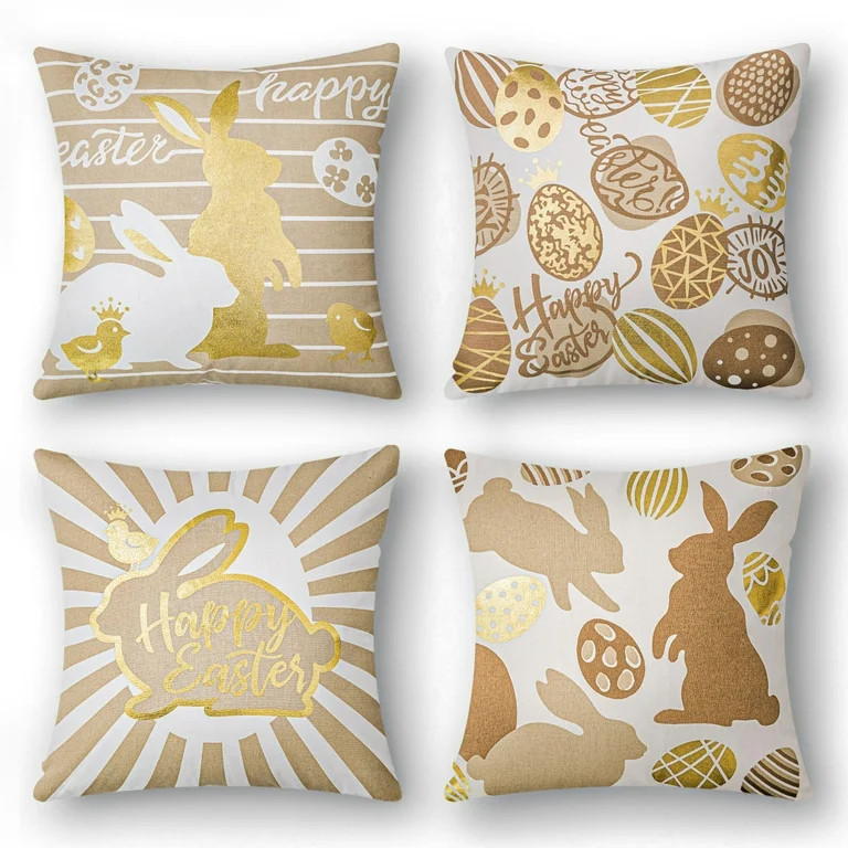 Ashler Throw Pillow Set of 4 Gold and Gray Series Happy Easter Rabbits Cushion 18 x 18 Inch, Gold... | Walmart (US)
