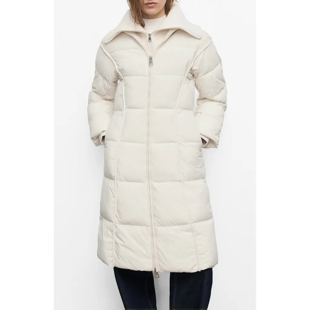 MANGO Quilted Puffer Coat with Rib Insert in Ecru at Nordstrom, Size Large | Nordstrom