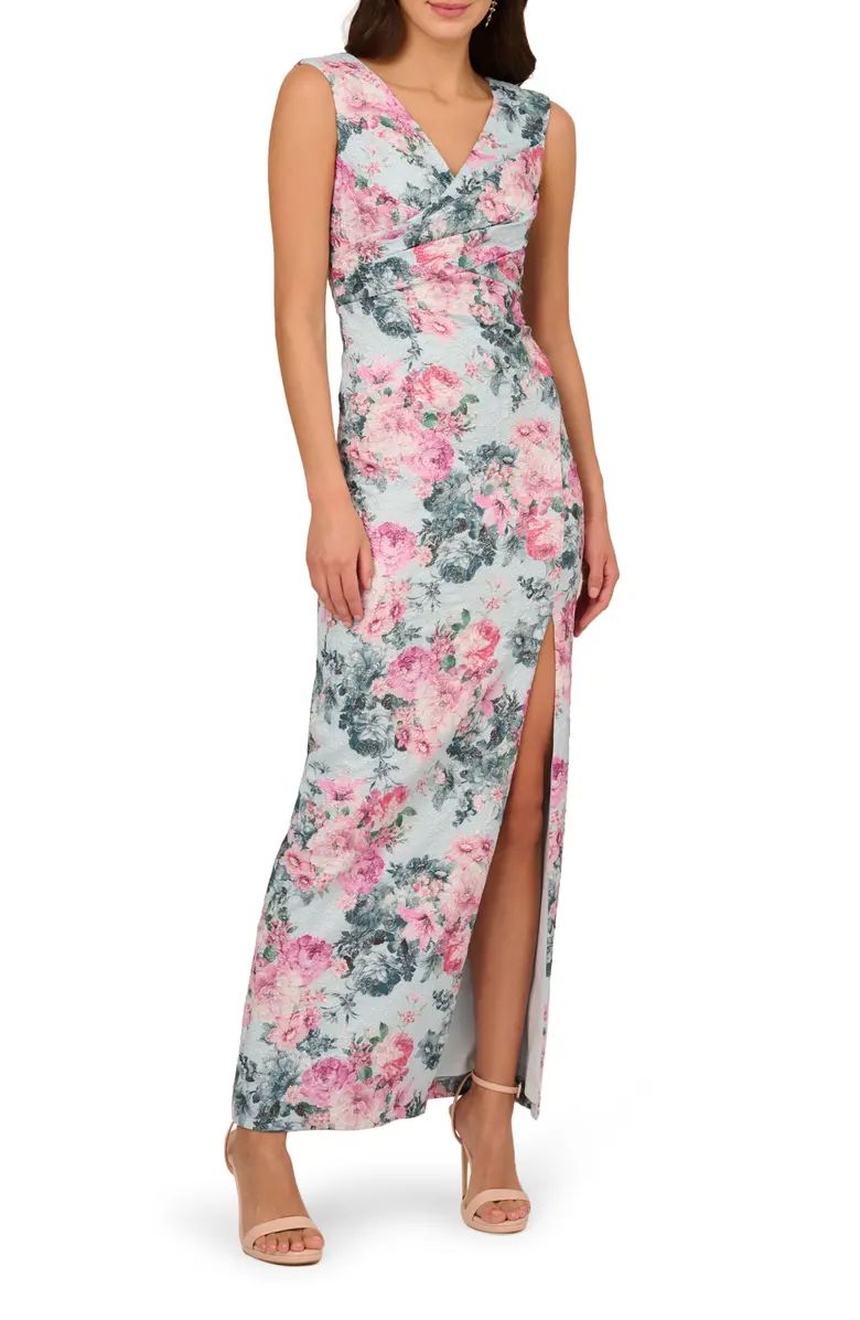Floral Jacquard Metallic Sleeveless Gown | Nordstrom